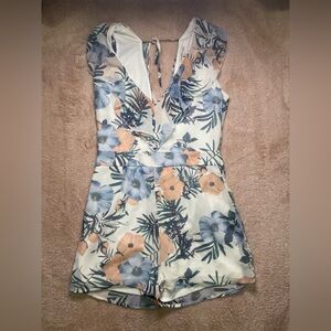 Charlotte Russe Floral Jumpsuit in Blue and Orange